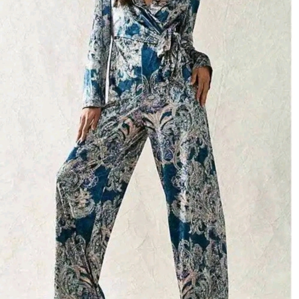 Free People Delphine Velvet Jumpsuit Blue Size Large NWOT